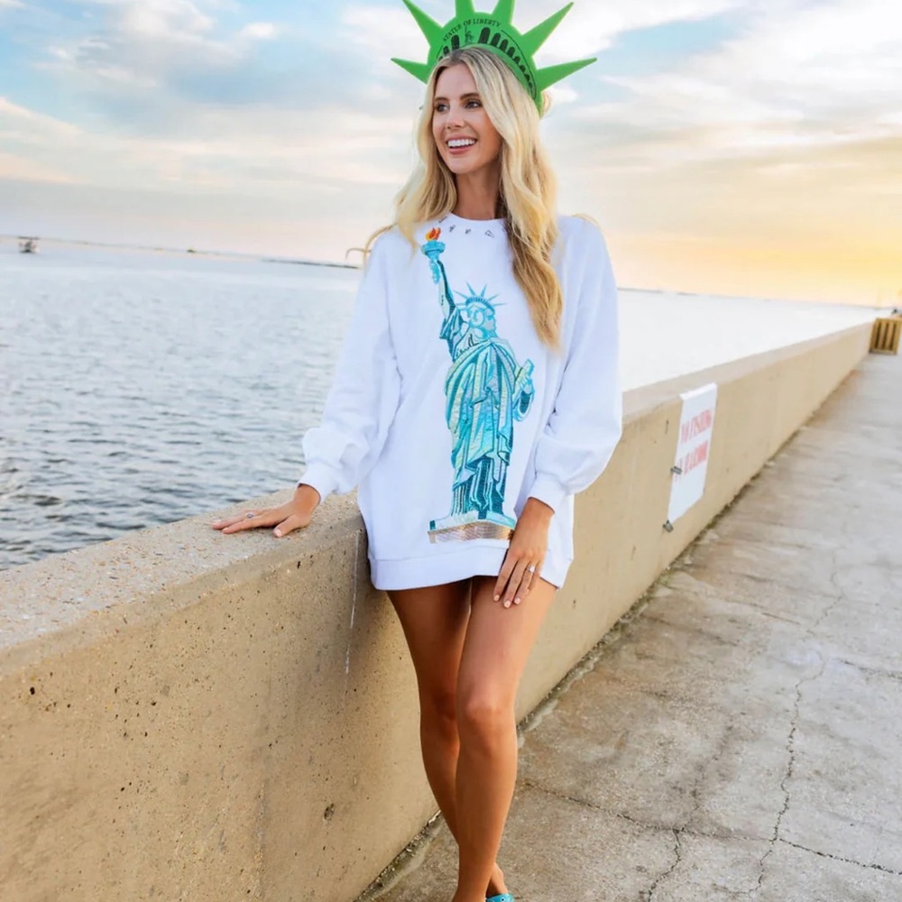 Queen of Sparkles Sold Out White Statue of Liberty Oversized Sweatshirt!